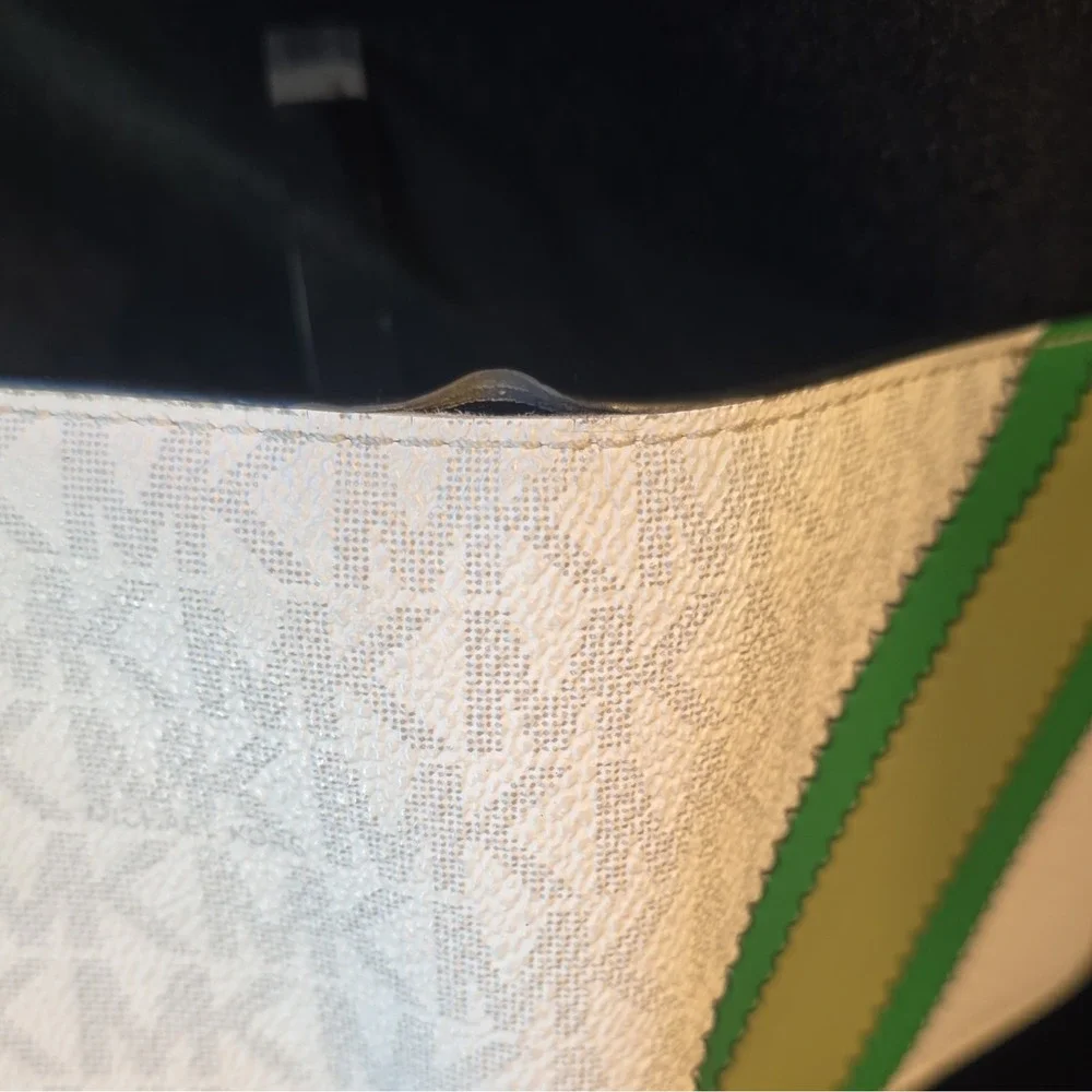 Michael Kors Logo Pattern Bifold Wallet Credit Card Holder White Green Beige
